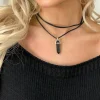 Black Skyla Double Strap Drop Pendant Choker Necklace<IKRUSH Sale