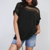 Black Sylvia Lace Insert Round Neck Hollow Top<IKRUSH Best