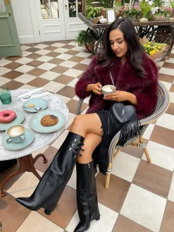 Black Taylah Pointed Toe Fold-Over Knee High Boots<IKRUSH Outlet