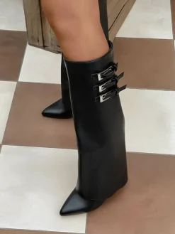 Black Taylah Pointed Toe Fold-Over Knee High Boots<IKRUSH Outlet