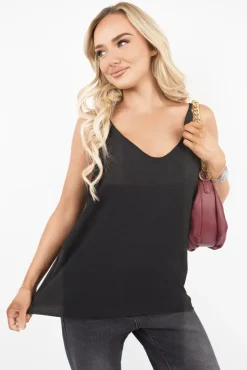 Black Vanya Sleeveless Scoop Neck Relaxed Fit Top<IKRUSH Discount