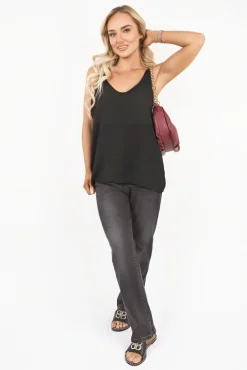 Black Vanya Sleeveless Scoop Neck Relaxed Fit Top<IKRUSH Discount
