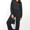 Black Vera V-neck Long Sleeve Top and Wide Leg Pants Co-ord Set<IKRUSH New