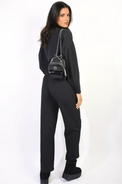 Black Vera V-neck Long Sleeve Top and Wide Leg Pants Co-ord Set<IKRUSH New