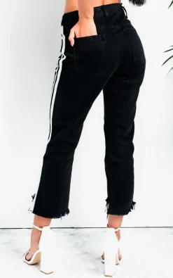 Black ViVi Striped Slim Fit Cropped Jeans<IKRUSH Fashion