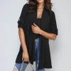 Black Vivian Open Front Roll Up Sleeve Cardigan<IKRUSH Online