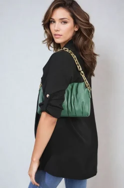 Black Vivian Open Front Roll Up Sleeve Cardigan<IKRUSH Online