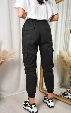 Black Xanthe Pocket Cargo Trousers<IKRUSH Online