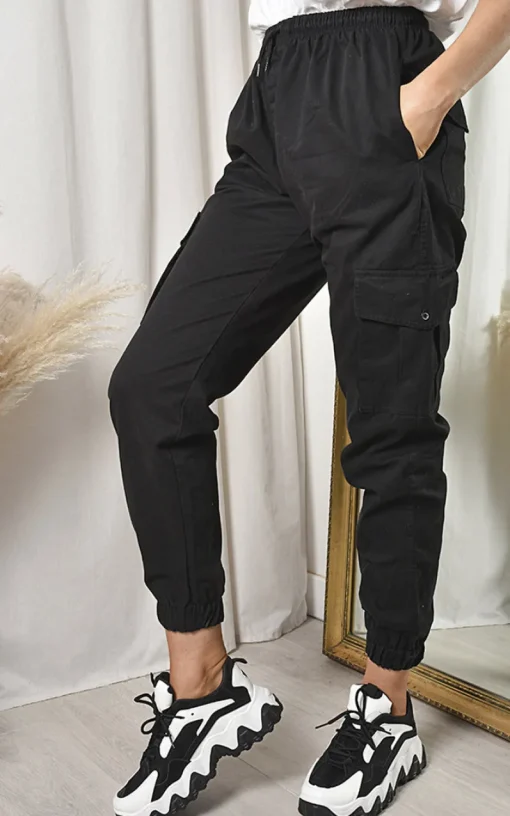 Black Xanthe Pocket Cargo Trousers<IKRUSH Online