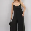 Black Yalina Scoop Neck Wide Leg Sleeveless Jumpsuit with Strap Detail<IKRUSH Sale