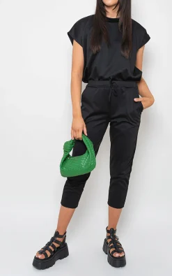 Black Yasmine Short Sleeve Boxy Lounge Wear Co-ord Set<IKRUSH Best