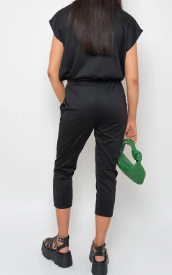 Black Yasmine Short Sleeve Boxy Lounge Wear Co-ord Set<IKRUSH Best