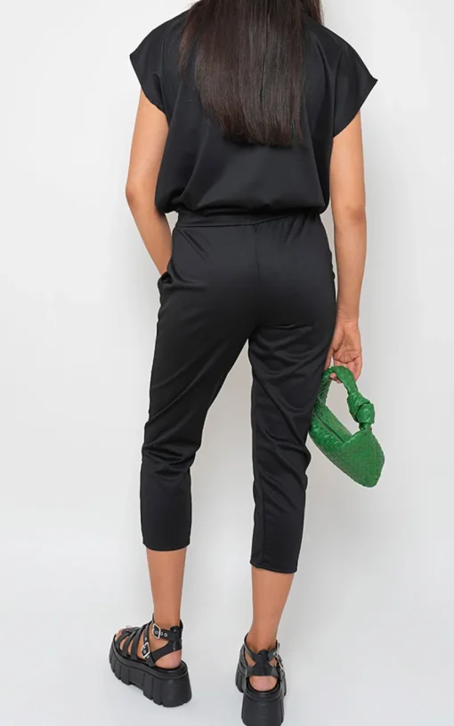 Black Yasmine Short Sleeve Boxy Lounge Wear Co-ord Set<IKRUSH Best