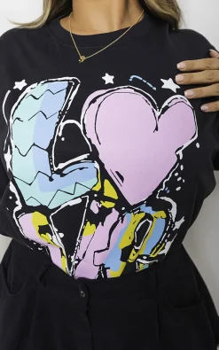 Black Zoey Love Slogan Printed Graphic T-shirt<IKRUSH Discount