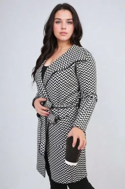 Black/white Ava Check Print Full Sleeve Notched Lapel Collar Neck Belted Coat<IKRUSH Sale