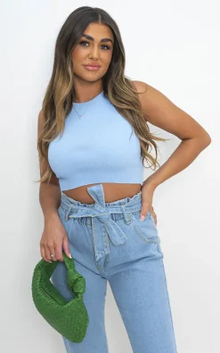 Blue Antonina Rib Knit Crop Tank Top<IKRUSH Hot
