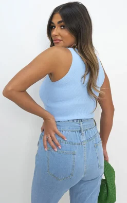 Blue Antonina Rib Knit Crop Tank Top<IKRUSH Hot