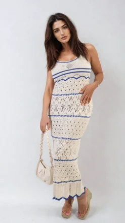 Blue Ariana Strappy Long Knitted Stripe Cami Dress<IKRUSH Outlet
