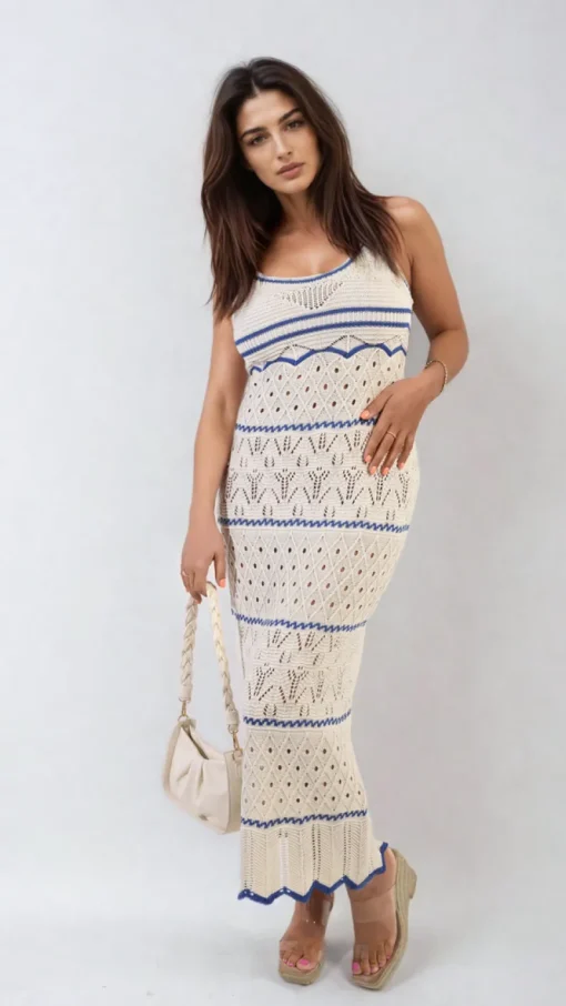 Blue Ariana Strappy Long Knitted Stripe Cami Dress<IKRUSH Outlet