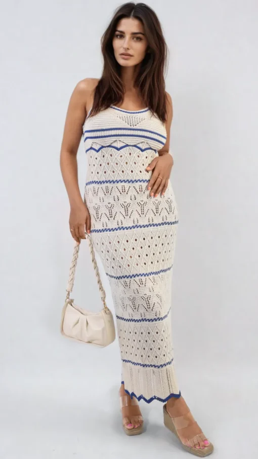 Blue Ariana Strappy Long Knitted Stripe Cami Dress<IKRUSH Outlet