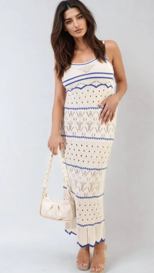 Blue Ariana Strappy Long Knitted Stripe Cami Dress<IKRUSH Outlet
