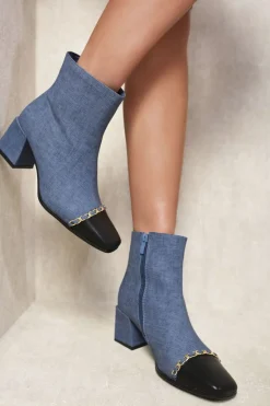 Blue Astrid Two Tone Side Zip Block Heel Ankle Boots<IKRUSH Outlet