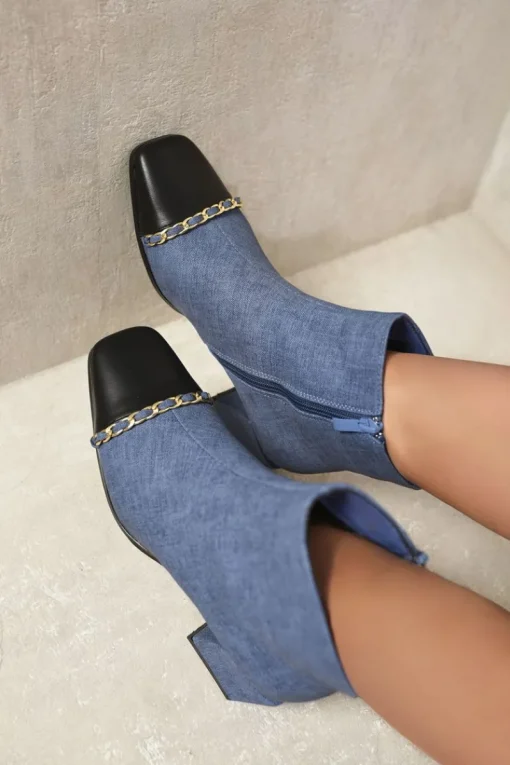 Blue Astrid Two Tone Side Zip Block Heel Ankle Boots<IKRUSH Outlet