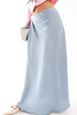 Blue Estella Lightweight High Waisted Maxi Skirt<IKRUSH New