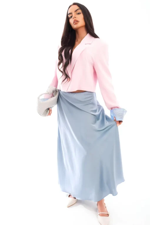 Blue Estella Lightweight High Waisted Maxi Skirt<IKRUSH New