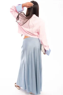 Blue Estella Lightweight High Waisted Maxi Skirt<IKRUSH New
