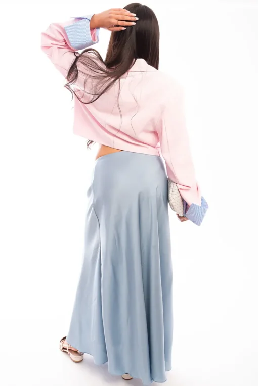 Blue Estella Lightweight High Waisted Maxi Skirt<IKRUSH New