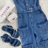 Blue Giselle Multi Pockets Strapless Cargo Jumpsuit<IKRUSH Sale