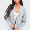 Blue Gwen Double Breasted Long Sleeve Button Blazer Jacket<IKRUSH Outlet