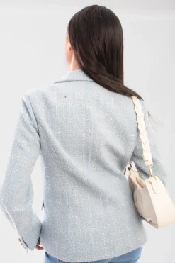 Blue Gwen Double Breasted Long Sleeve Button Blazer Jacket<IKRUSH Outlet