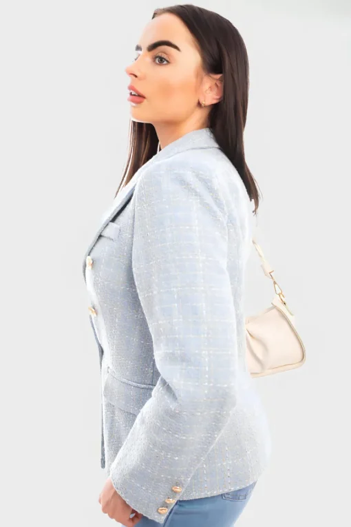 Blue Gwen Double Breasted Long Sleeve Button Blazer Jacket<IKRUSH Outlet
