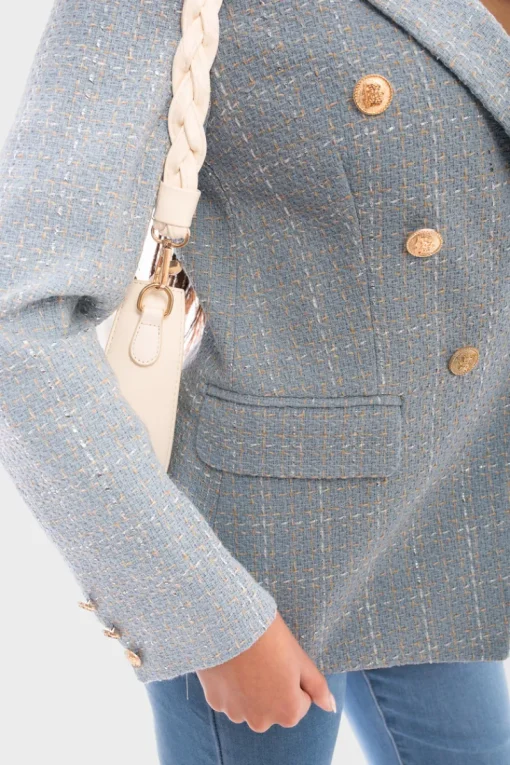 Blue Gwen Double Breasted Long Sleeve Button Blazer Jacket<IKRUSH Outlet