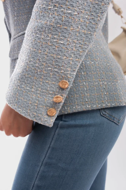 Blue Gwen Double Breasted Long Sleeve Button Blazer Jacket<IKRUSH Outlet