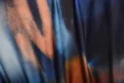 Blue Hana Abstract Printed Long Sleeve Ruched Side Slit Midi Dress<IKRUSH New