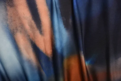 Blue Hana Abstract Printed Long Sleeve Ruched Side Slit Midi Dress<IKRUSH New