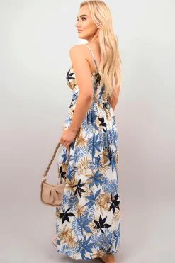 Blue Lena Floral V-Neck Sleeveless Romper Midi Dress<IKRUSH Best