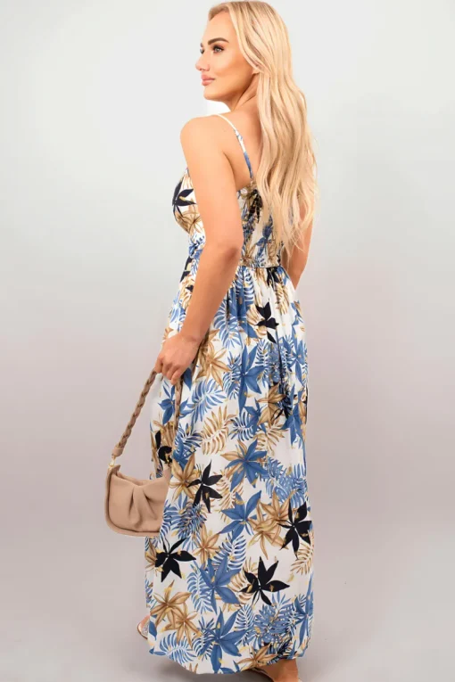 Blue Lena Floral V-Neck Sleeveless Romper Midi Dress<IKRUSH Best