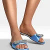 Blue Lexie Embellished Bow Trim Open Toe Sandals<IKRUSH Clearance