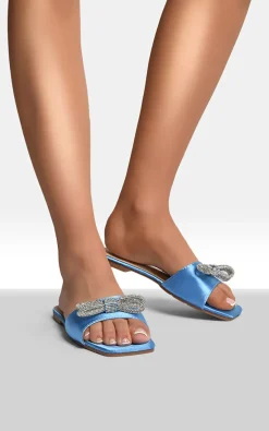 Blue Lexie Embellished Bow Trim Open Toe Sandals<IKRUSH Clearance