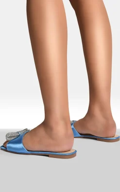 Blue Lexie Embellished Bow Trim Open Toe Sandals<IKRUSH Clearance