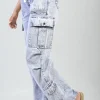 Blue Maisie Multi Pockets Drawstring Cargo Jeans<IKRUSH New
