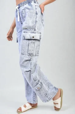 Blue Maisie Multi Pockets Drawstring Cargo Jeans<IKRUSH New