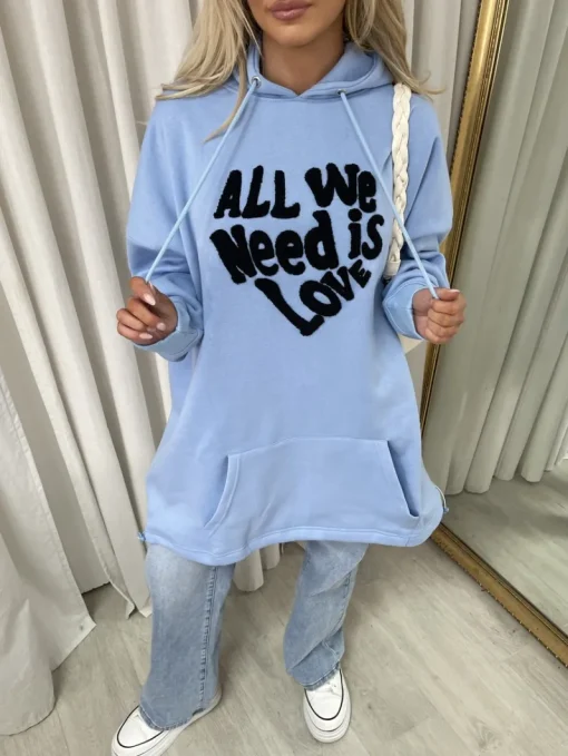 Blue Miranda All We Need Is Love Oversized Hoodie<IKRUSH Hot