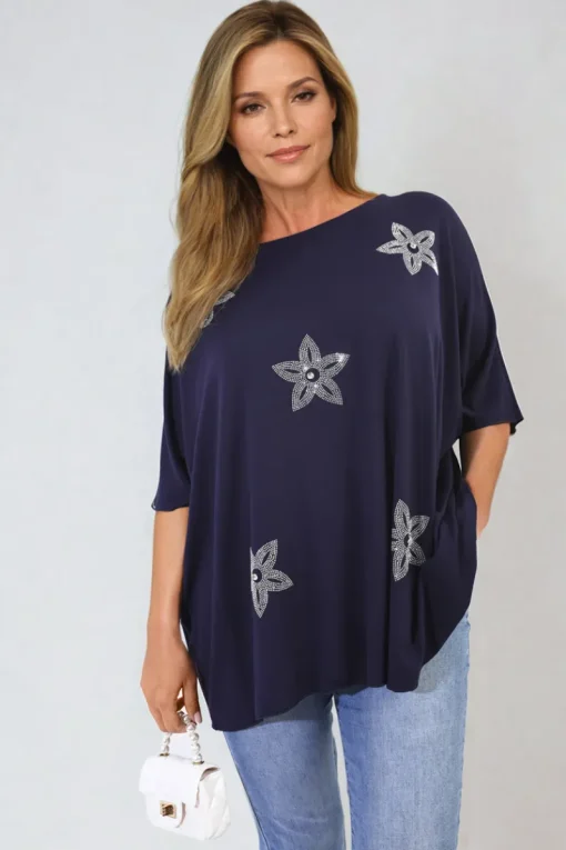 Blue Nadia Floral Print Oversized Top<IKRUSH Sale