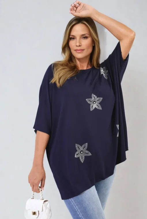 Blue Nadia Floral Print Oversized Top<IKRUSH Sale