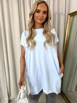 Blue Naomi Round Neck with Side Pockets Oversized Top<IKRUSH Clearance